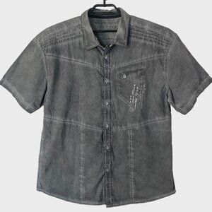 Y2K Marc Ecko Cut & Sew Short-Sleeve Button-Up Shirt Gray Mens Size XXL Designer